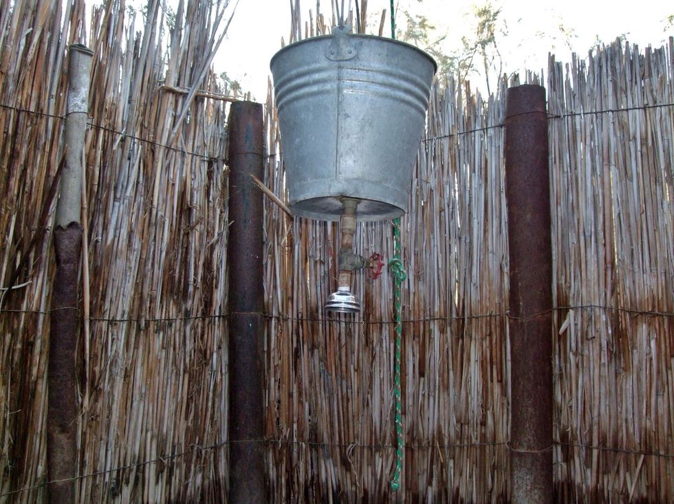 And this is an improvised shower.