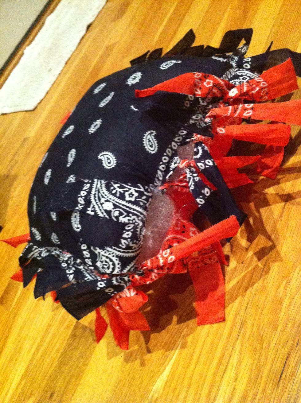 And tie all the strips together, but leave about 5 of the strips untied