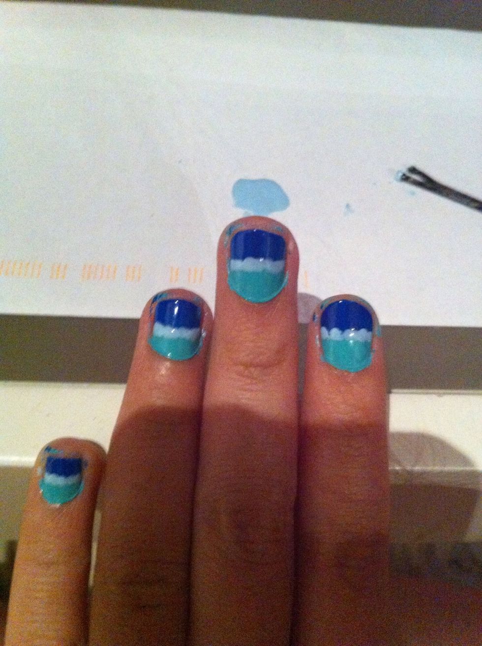 And use your hair pin or dotting tool if you have one and make connecting dots along the line where the two colours join, again it doesn't have to be perfect!