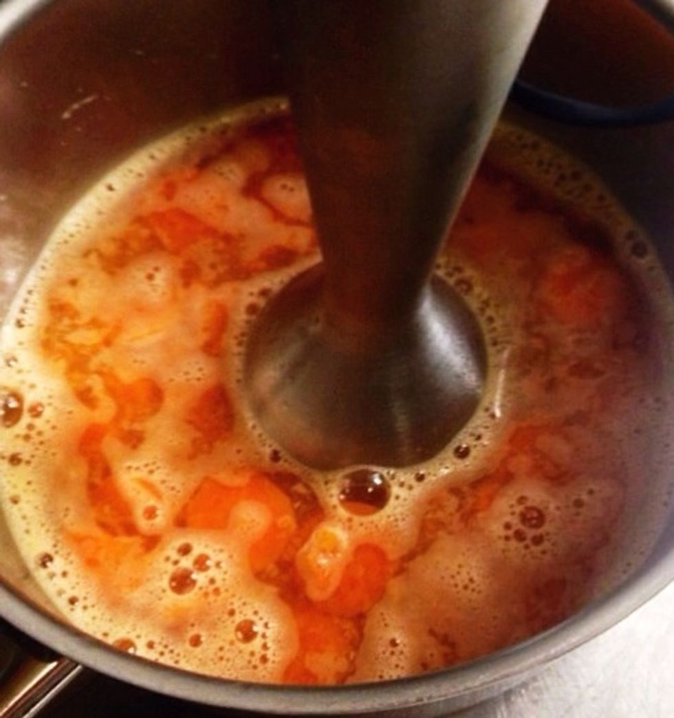 .and use your hand blender to mix the soup.