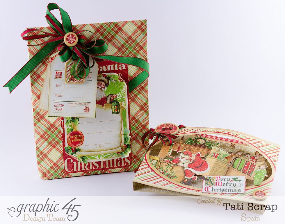 And voil\u00e1...here our gif bag decorated with a piece of ribbon and some Twas the Night Before Christmas Tags & Pockets and Chipboard. Now!!  the Card Tutorial.....