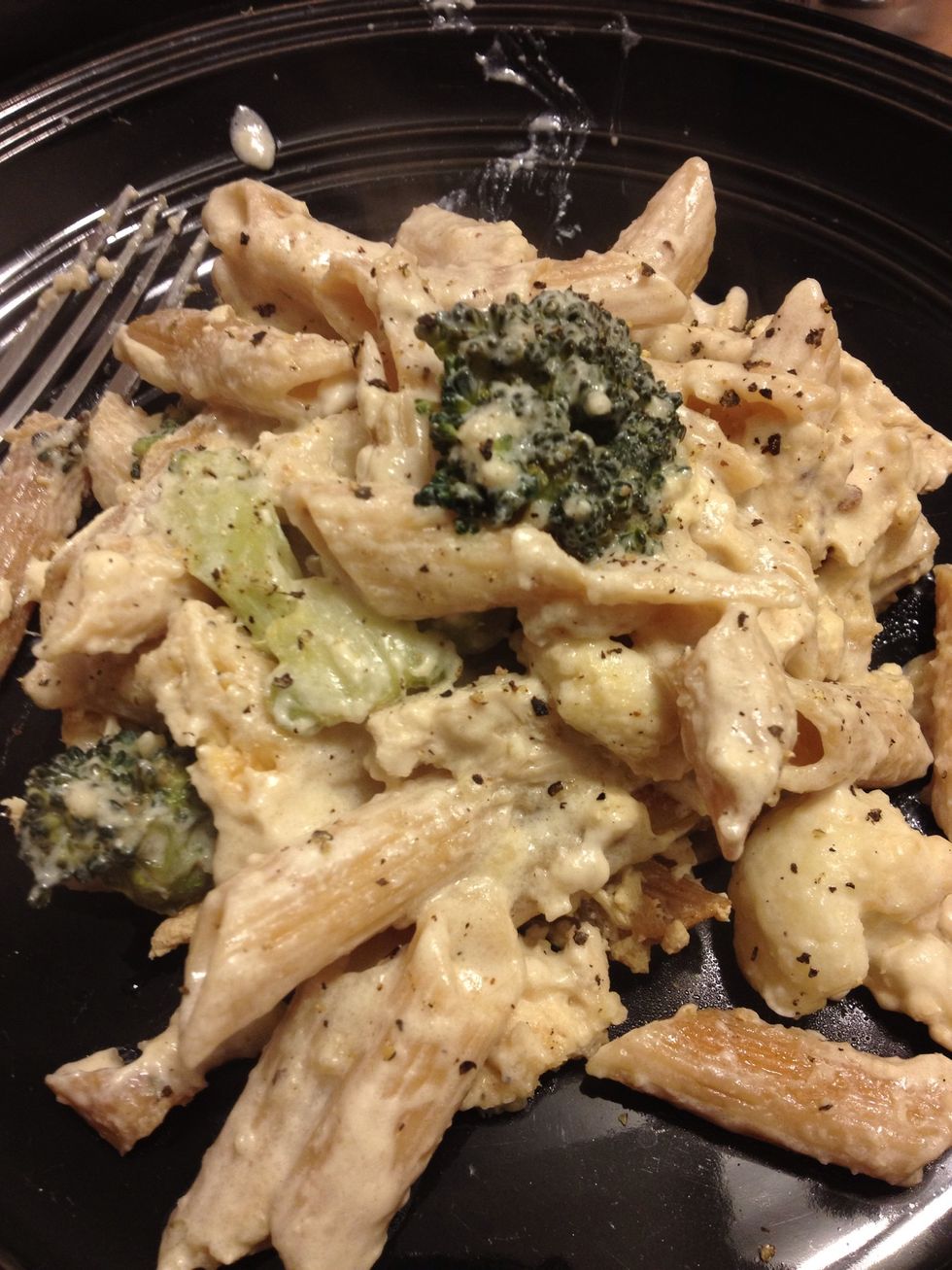 And voila!! Completely Vegan and delicious Alfredo chicken pasta bake! And trust me it taste like the real thing!!! Enjoy ...