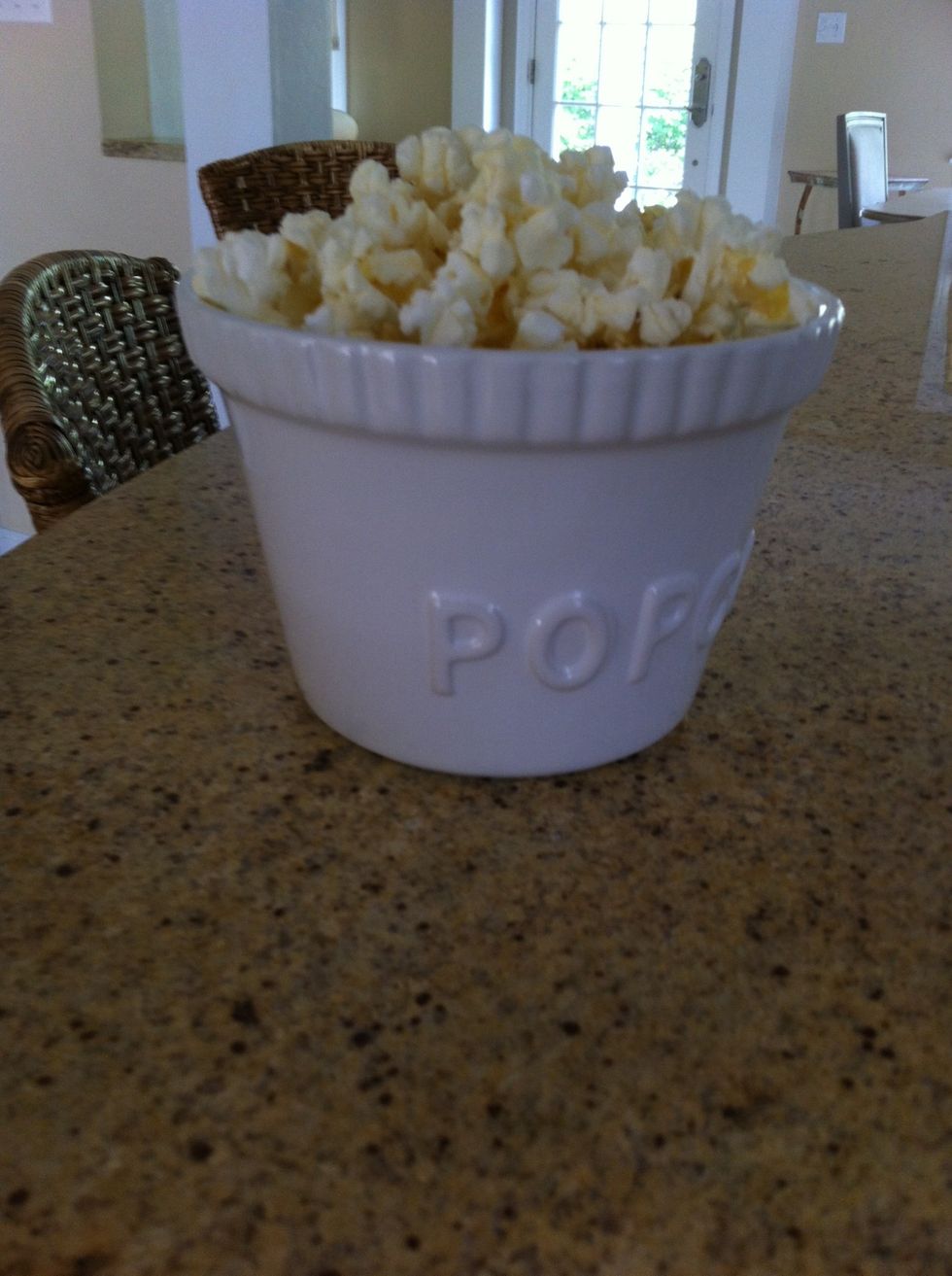 and, waahlah! you have popcorn!  if any kernels didn't pop, then just take the popped ones out, and put the kernals bak in the microwave.
