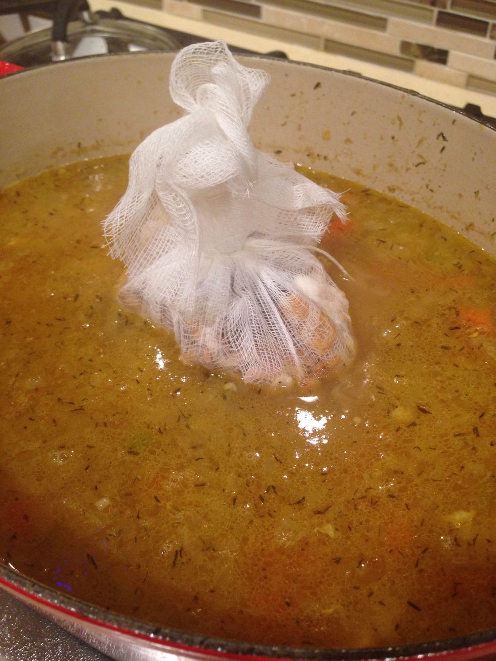 And what of the bones you ask???  Totally optional but I like to tie them up in cheese cloth tied with string and back in the pool they go!