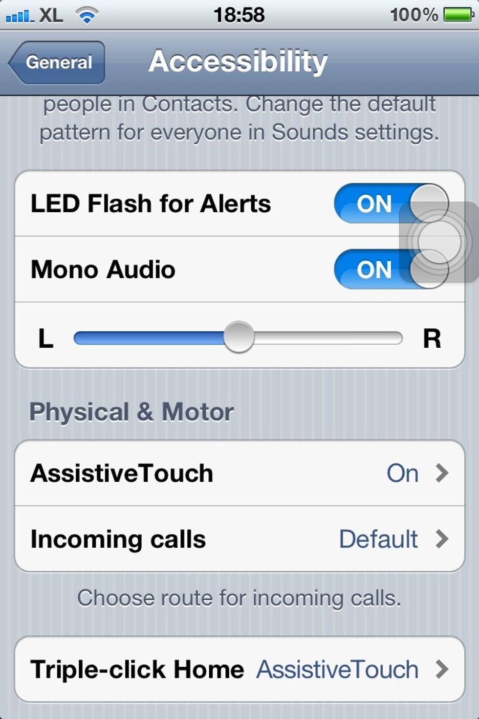And when you tab it scroll to the bottom again. And you'll find AssistiveTouch-Tab It