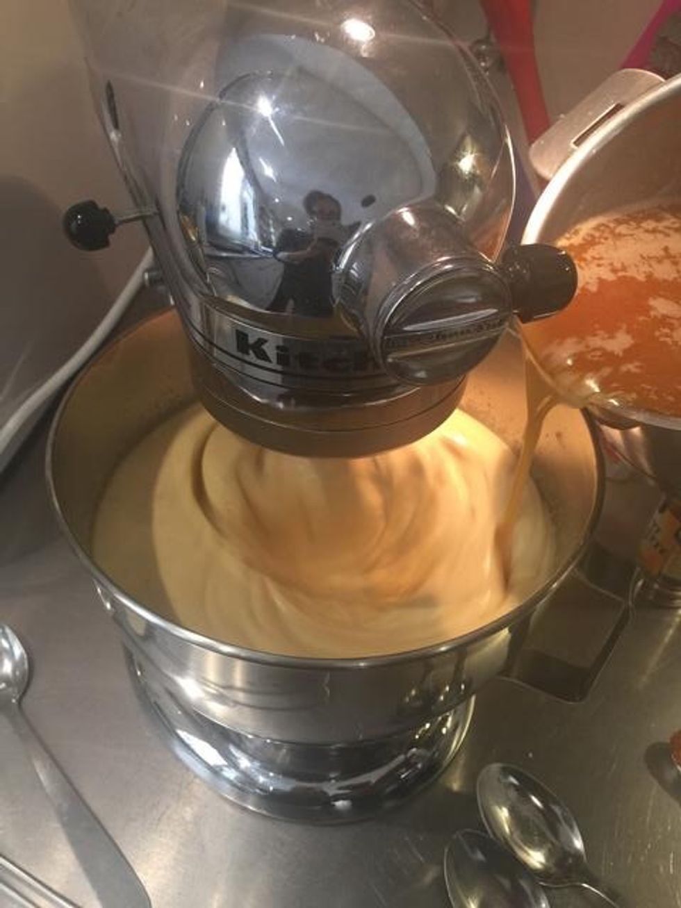 And while the machine is running on high. Pour the Carmel in a thin stream. Mix until homogenous.