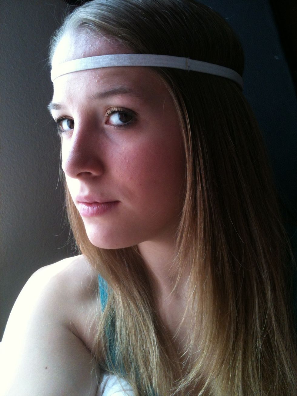 And wrap it around your head, hippie-style. Notes: make sure your hair is parted and combed well.