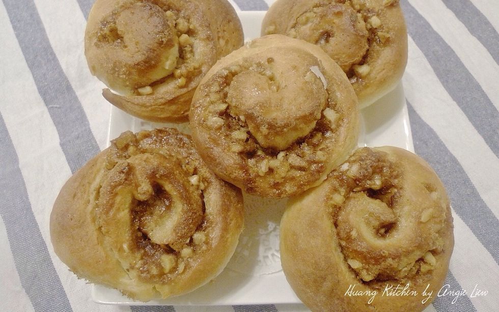 And you're done!  Serve the freshly baked walnut cinnamon rolls warm.