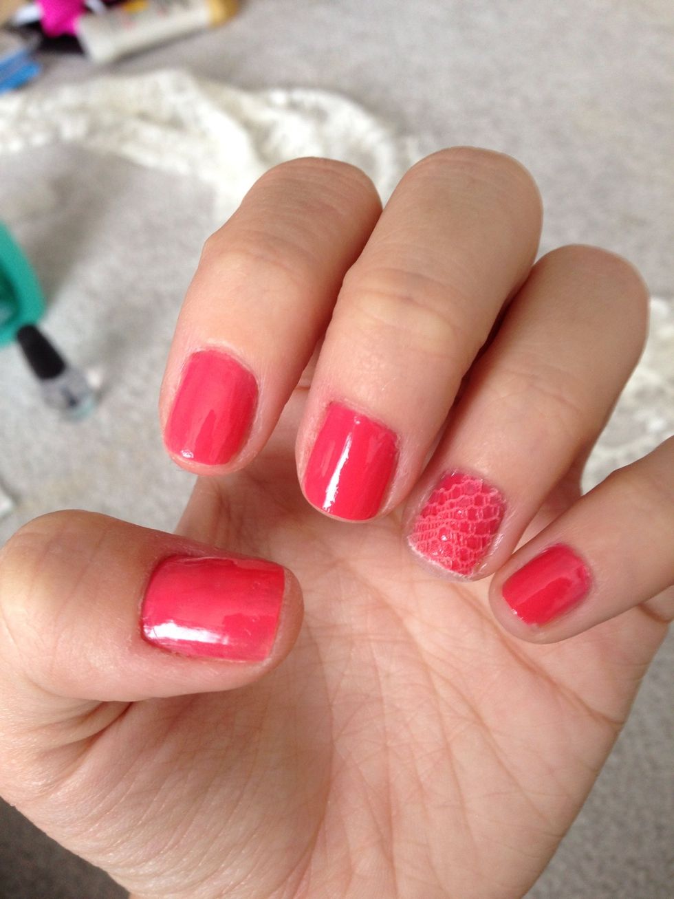 And you're done! (: you can apply lace on every nail or just one like what I did