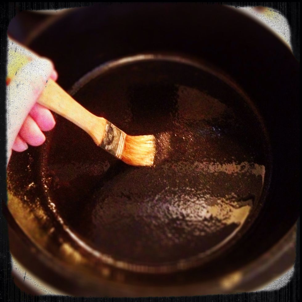 And you're hot cast-iron pan with olive oil.    Be careful not to burn yourself taking your cast iron out of the oven.