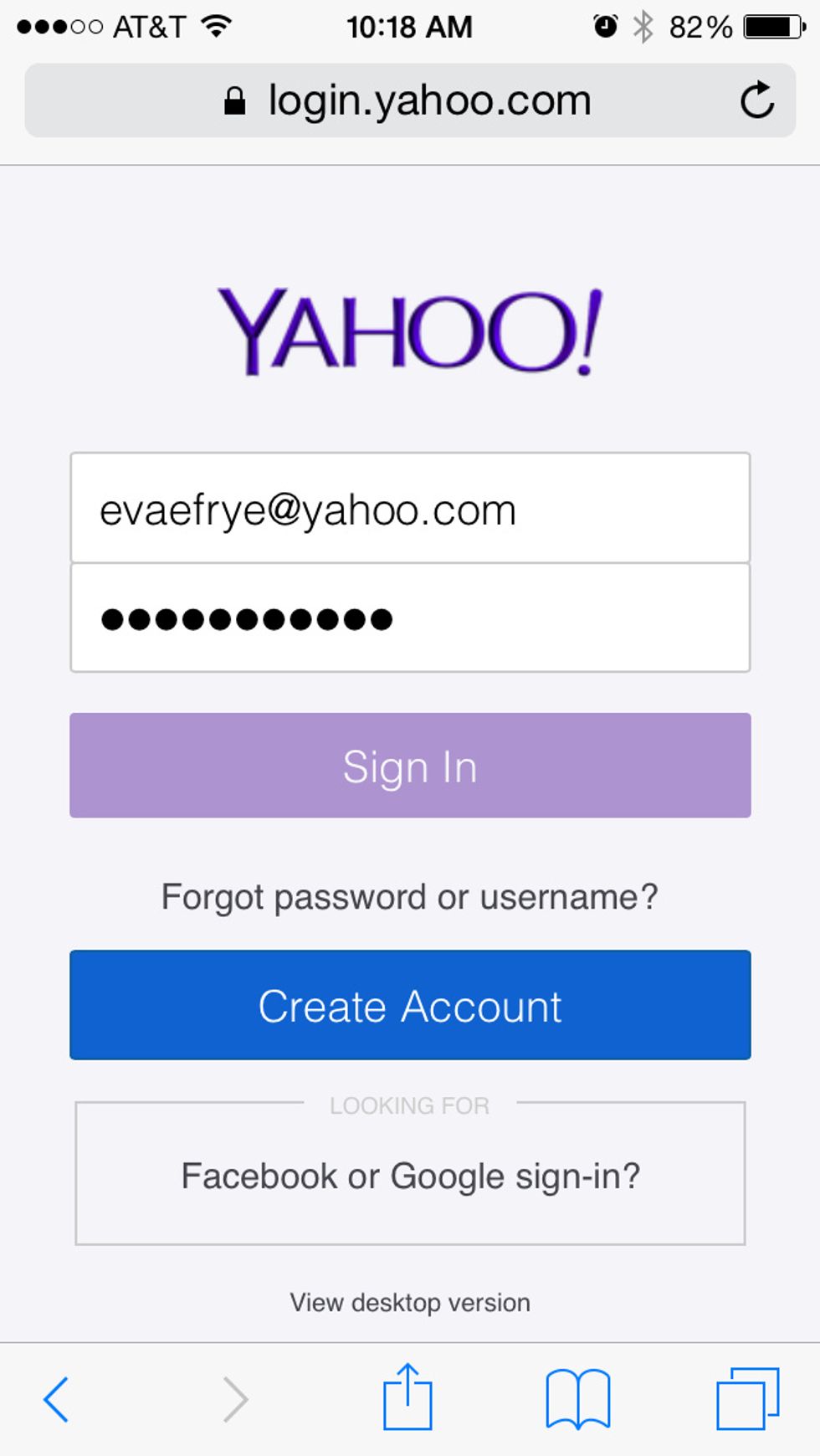 And your credentials will populate. Now you can sign in.