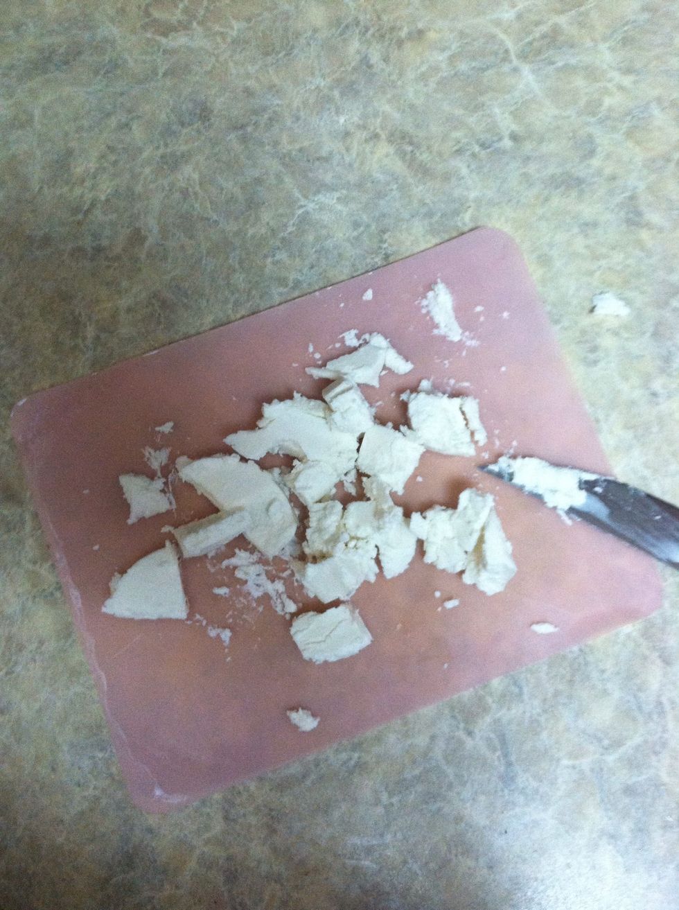 ...and your goat cheese! You can just tear it, which is actually a lot easier than cutting it, but I cut it up because I'm trying to be prim and proper over here.