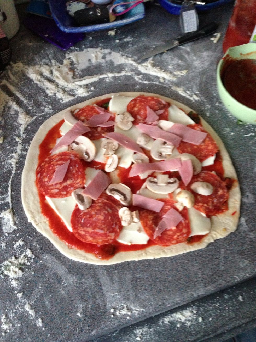 And your preferred pizza toppings, remember, keep it simple, less is more as you want it to cook properly.