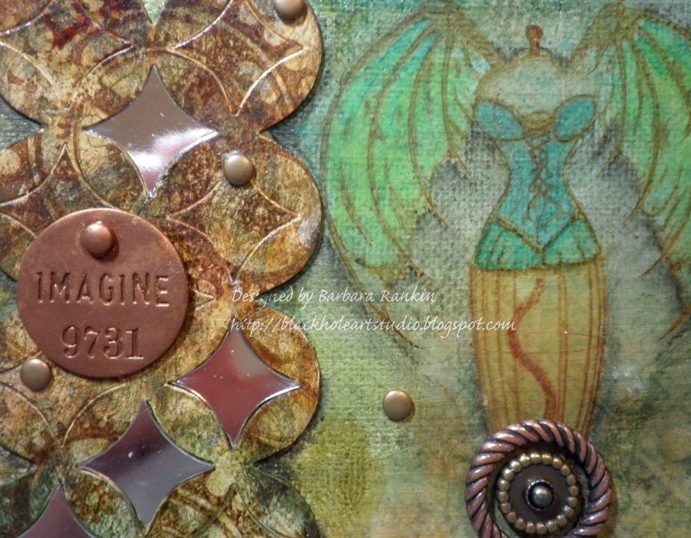 Another closeup: Inktense colors added.