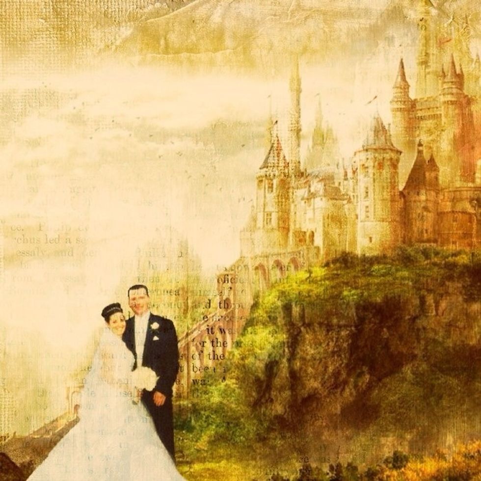 Another example/idea, take a wedding photo and put it on a background with a castle.  The FilterMania 2 app has the GRUNGE filter which has the look of a book page faintly blended in the image. \ud83d\ude0d