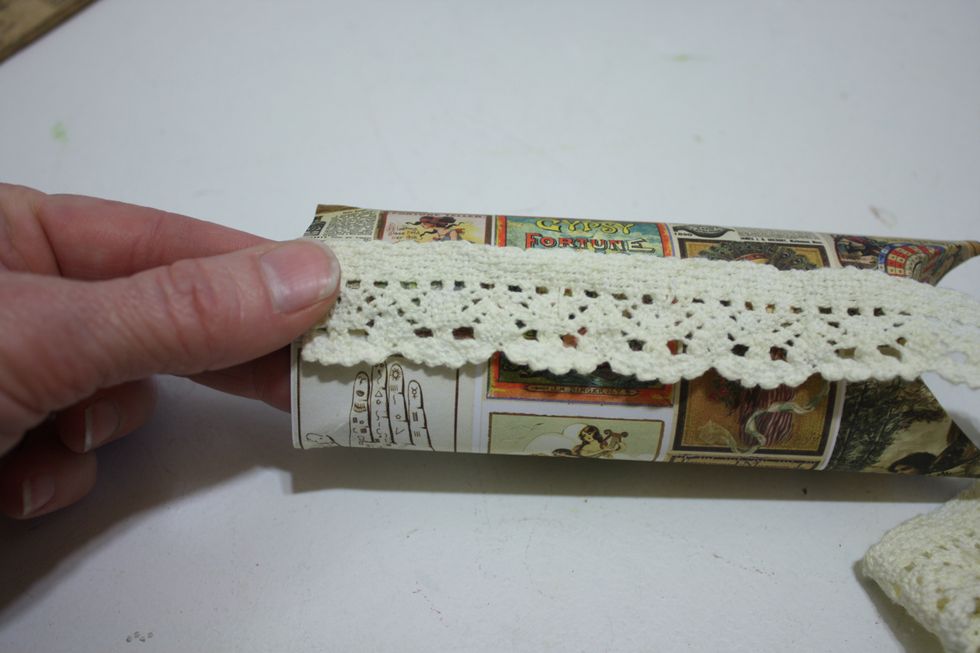 Another idea is to use some Petaloo Crocheted trim. To attach open one end- attach trim with hot glue, then wrap around to other side and glue again.