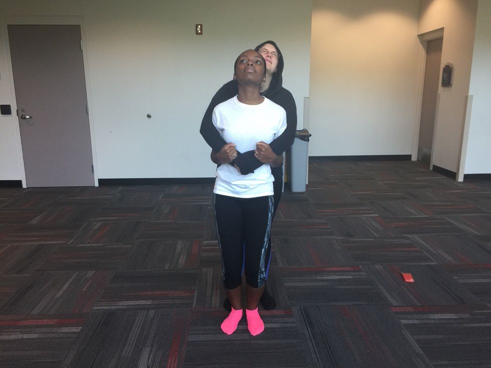 Another option: Head butt the assailant after you drop your weight instead of stomping their foot.