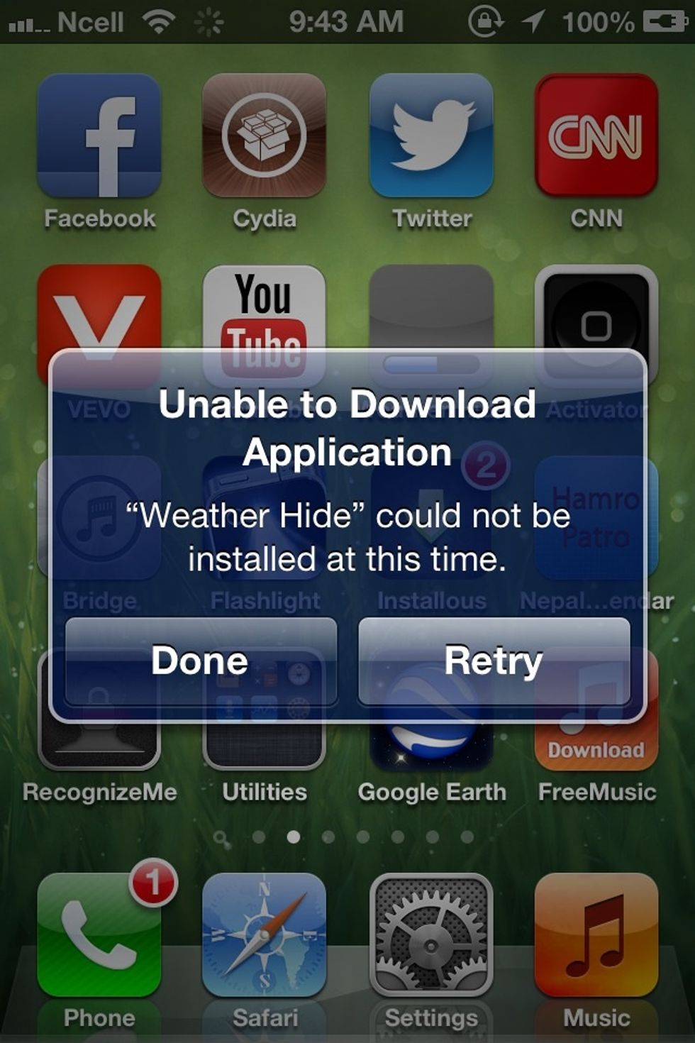 Another prompt screen will open stating application download process was unsuccessful. Tap on \u201cDone\u201d this time.