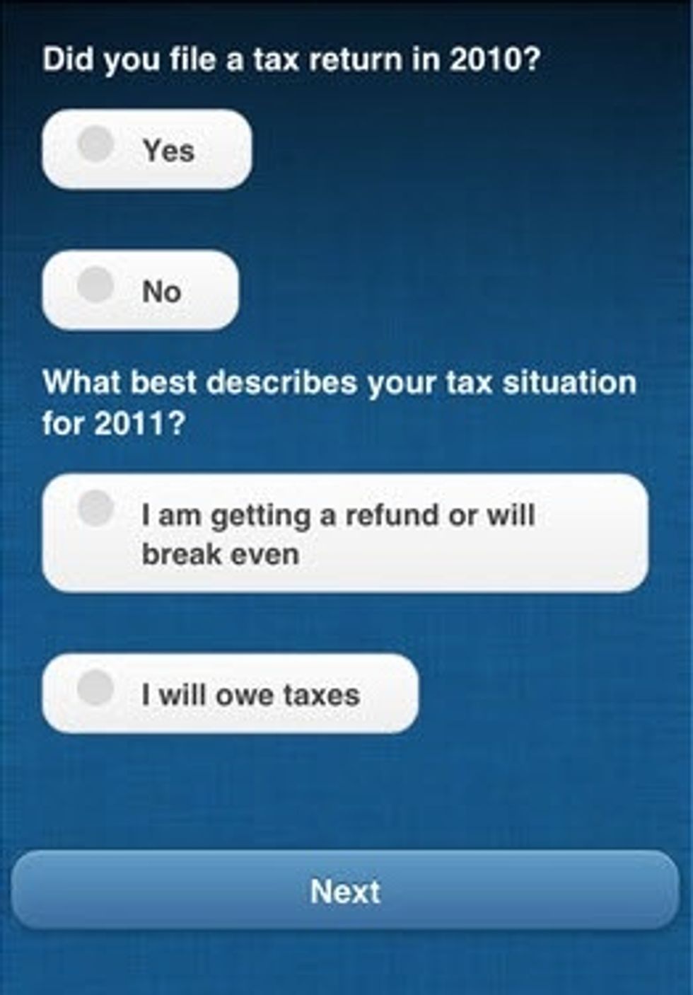 Answer a few easy questions about your taxes.