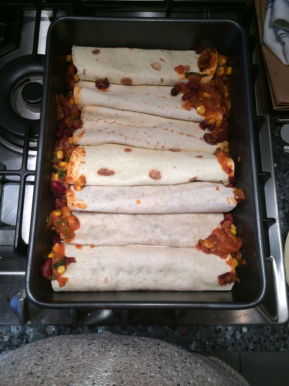 Any extra mix just put over the wraps. Should look like this in the tin.