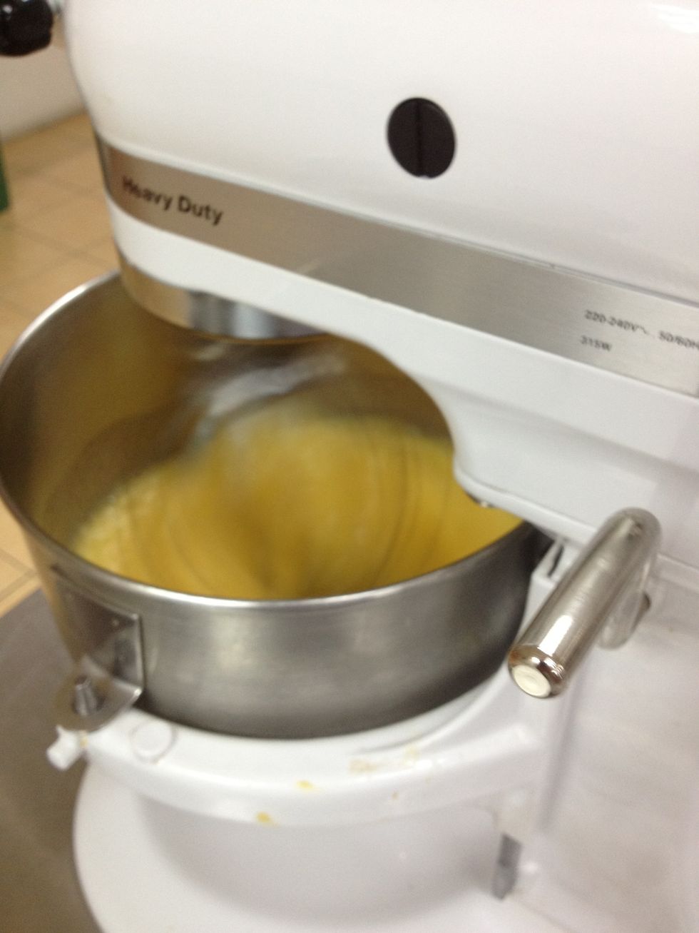 Anyway, while your chocolate and butter is melting, whip up your eggs and sugar until VERY thick and pale. About 5-7 minutes.