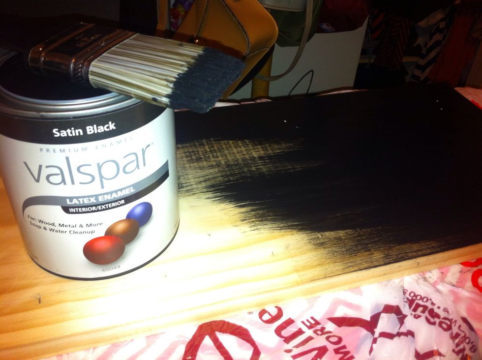 Apply 1-2 coats. I used Valspar: Latex Enamel in Satin Black (employee recommendation)