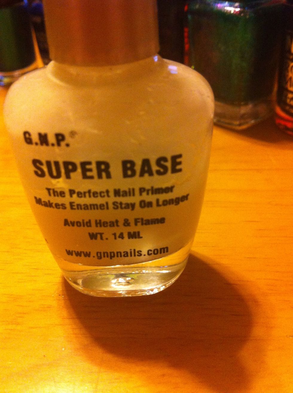 Apply a base coat. I honestly don't remember where I got this, but it is wonderful. Dries very quickly.