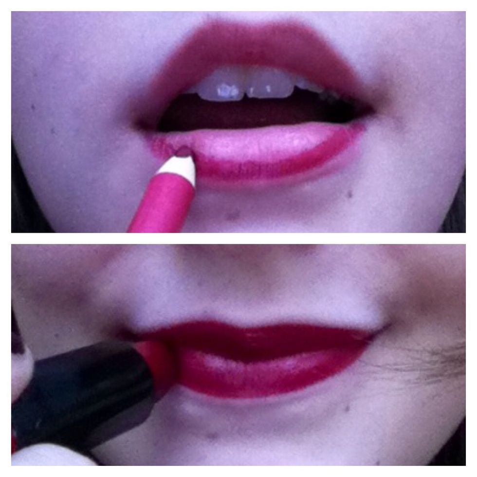 Apply a berry lip liner across the whole lip. Then apply a berry matte lipstick. Mine is Maybelline's kate moss matte lipstick in shade 107.