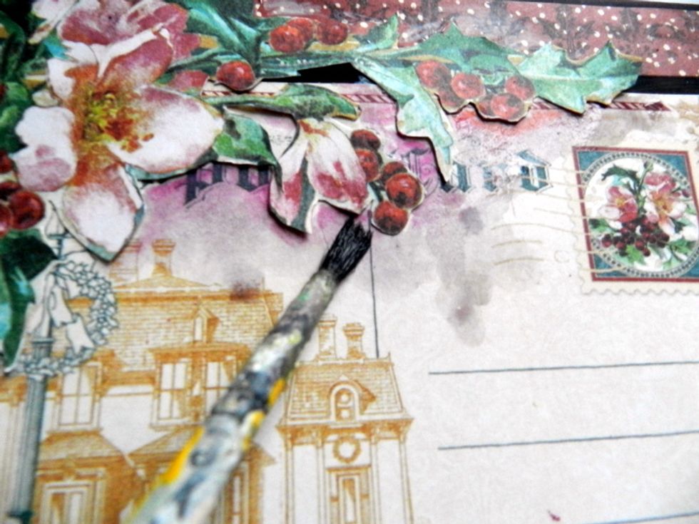 Apply a brush with water on the watercolor pencil.