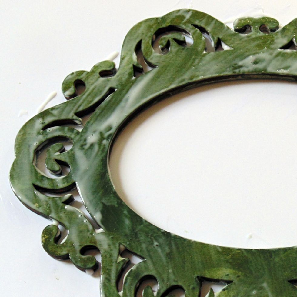 Apply a liberal layer of white school glue. Note: I used Elmers School Glue purchased for $1 BUT I also tried with other types and had the same results. Allow to PARTIALLY dry for about 30 seconds.