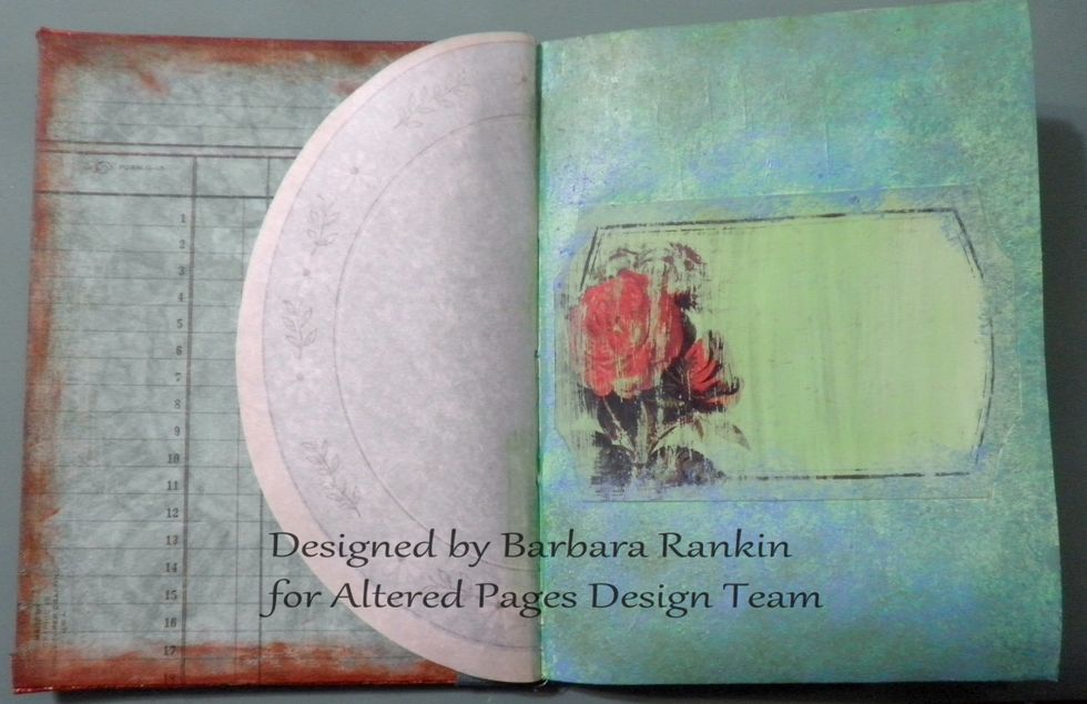 Apply a wash of DecoArt Cerulean Blue mixed with a couple of spritzes of the Yellow Green Mister. Cover everything and wipe away any areas you want to show through.