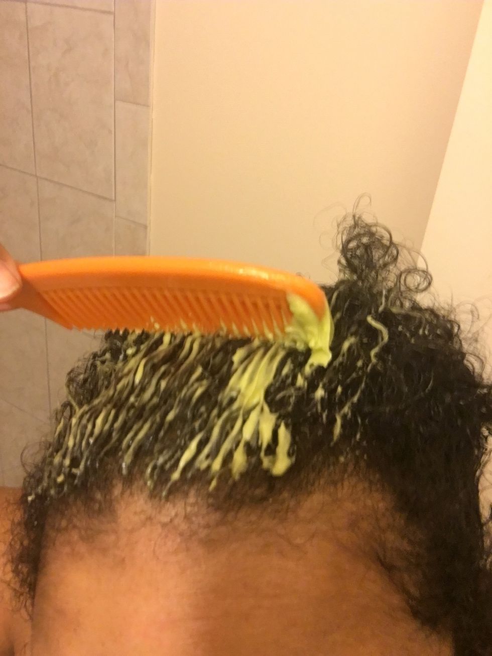Apply and massage to hair and scalp. Cover with a plastic cap and leave on for at least 1/2 hour. Shampoo and style as usual.