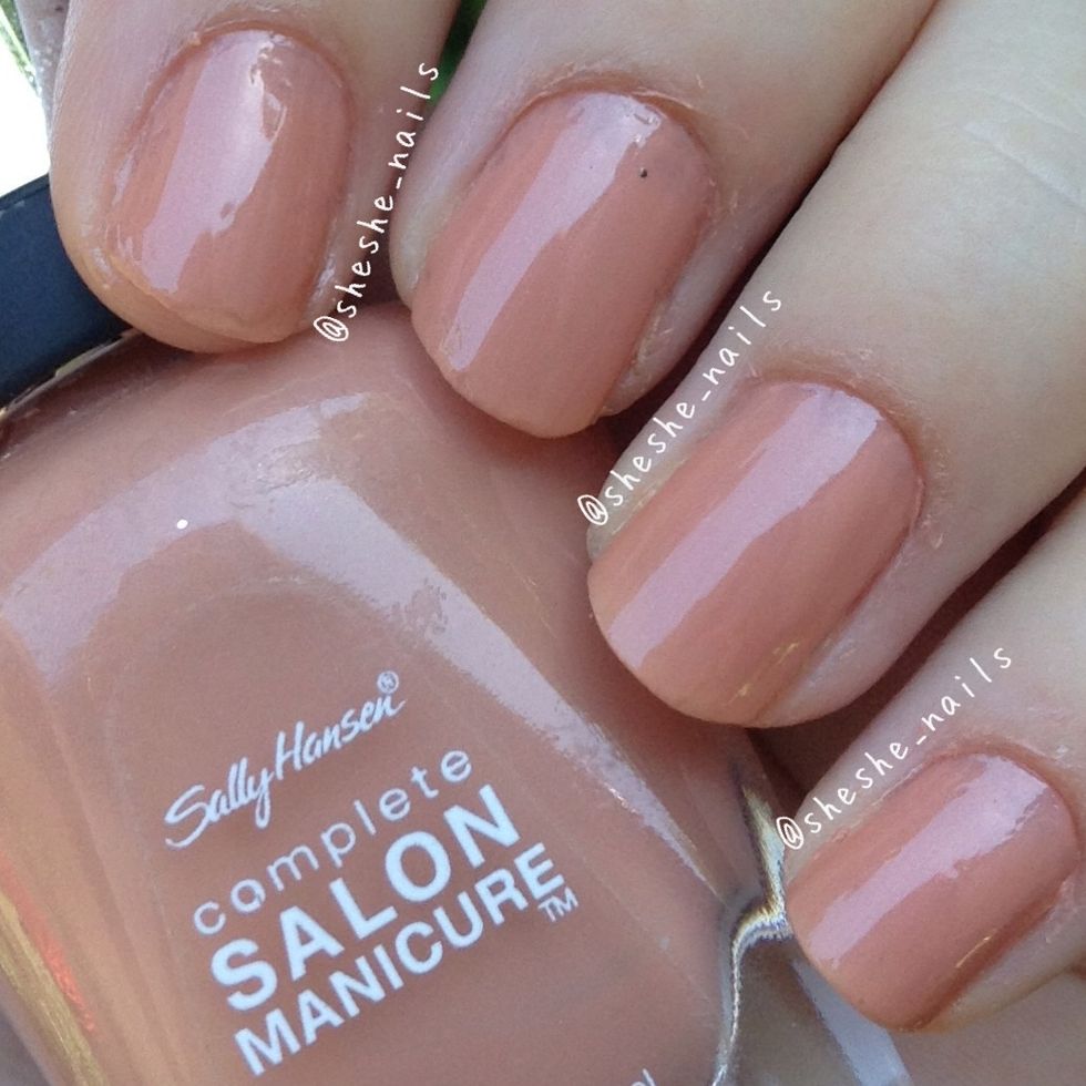 Apply any color polish. I did three coats of Nude Now from Sally Hansen CSM collection.
