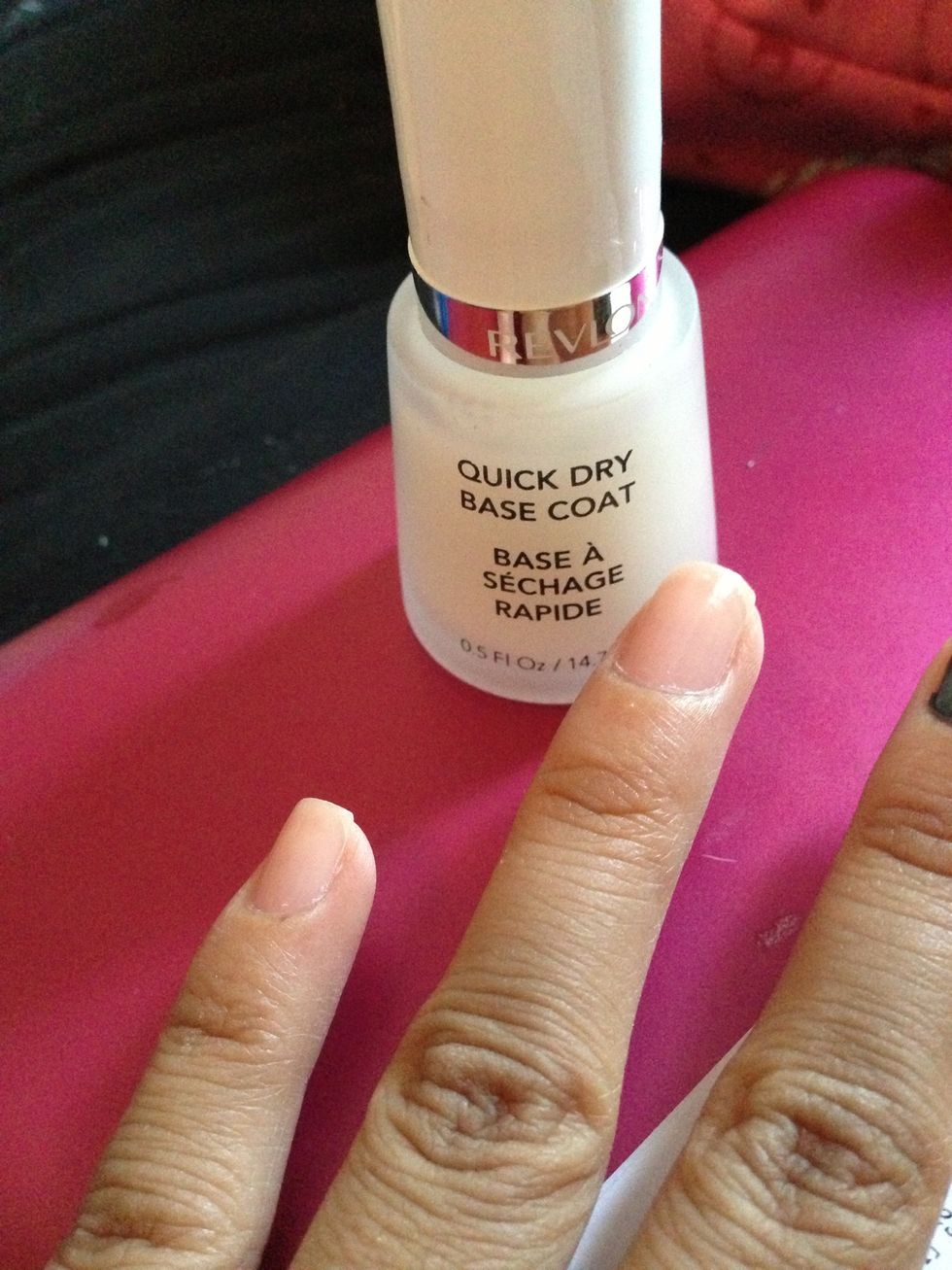 Apply base coat. I used Revlon quick dry base coat