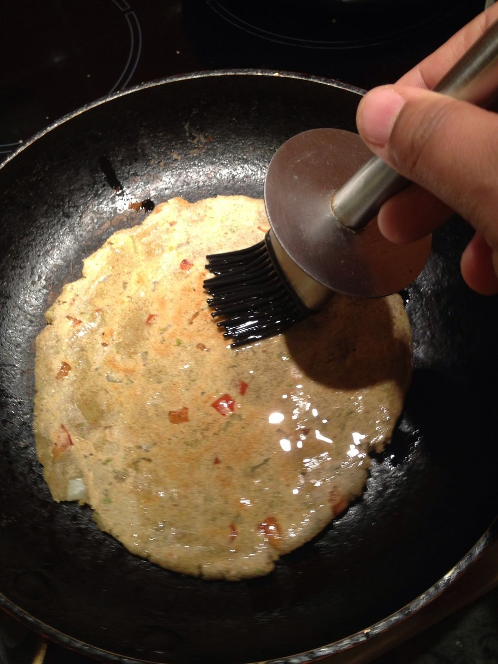Apply butter or oil while cooking on both sides.