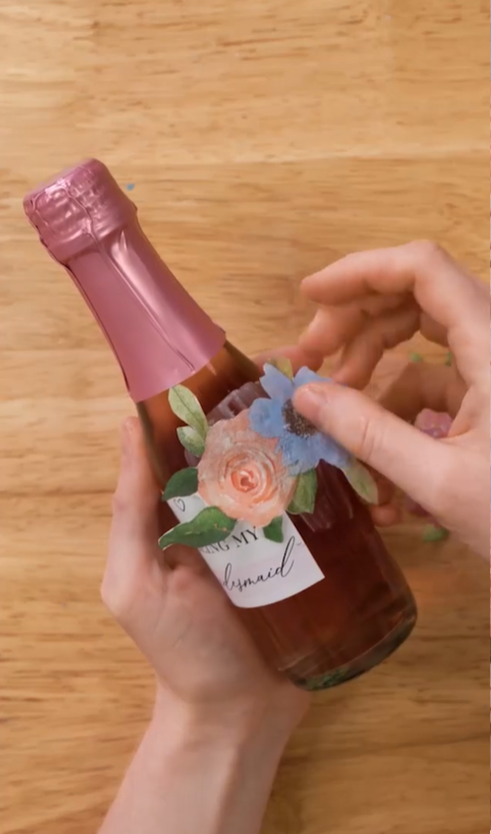 Apply floral napkin elements as shown with Matte. Let dry and apply top coat of Mod Podge over entire glass section. Let dry.