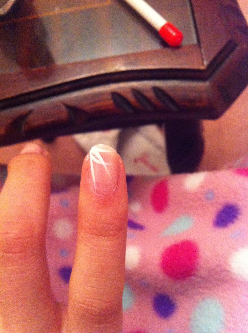 Apply glitter in the 'gap' between the white and apply your top coat and then you're done :))