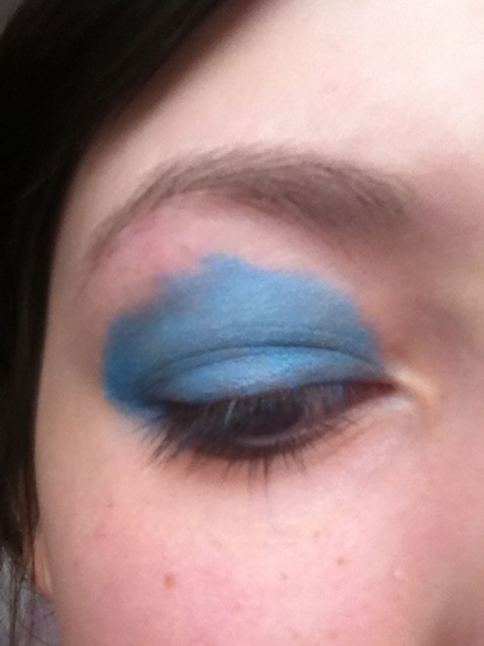 Apply navy (I hadn't got any navy, so I used blue instead) eyeshadow to the whole of the lid, in a dabbing motion to make the colour brighter, rather than faded.