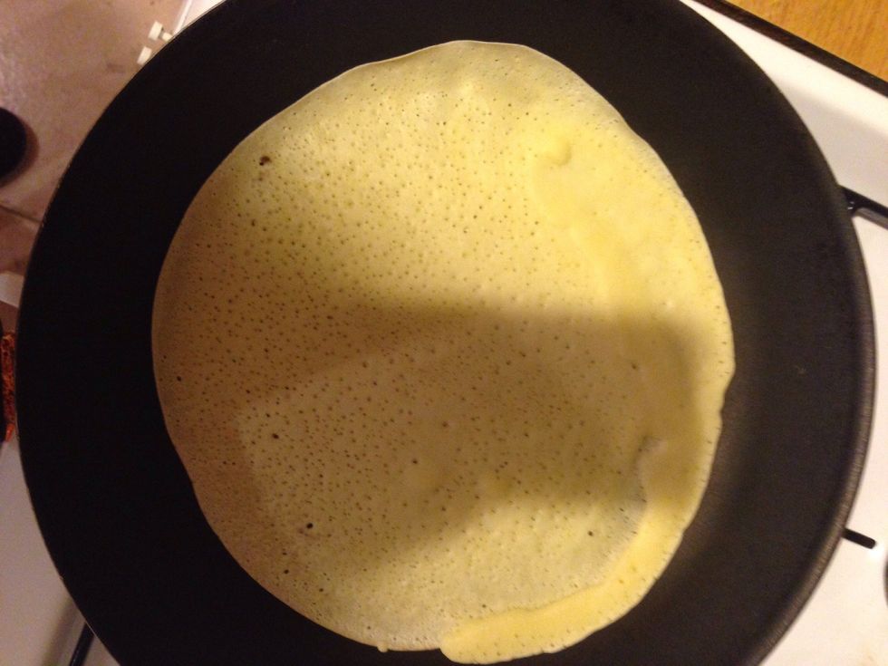 Apply one ladle of this mixture to a little oiled frying pan.