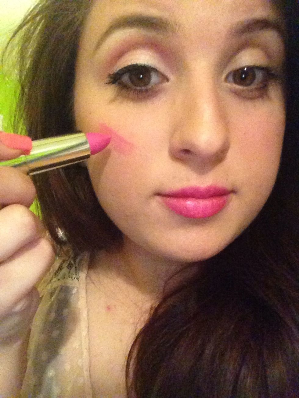 Apply pink lipstick to cheek!! And rub it in!