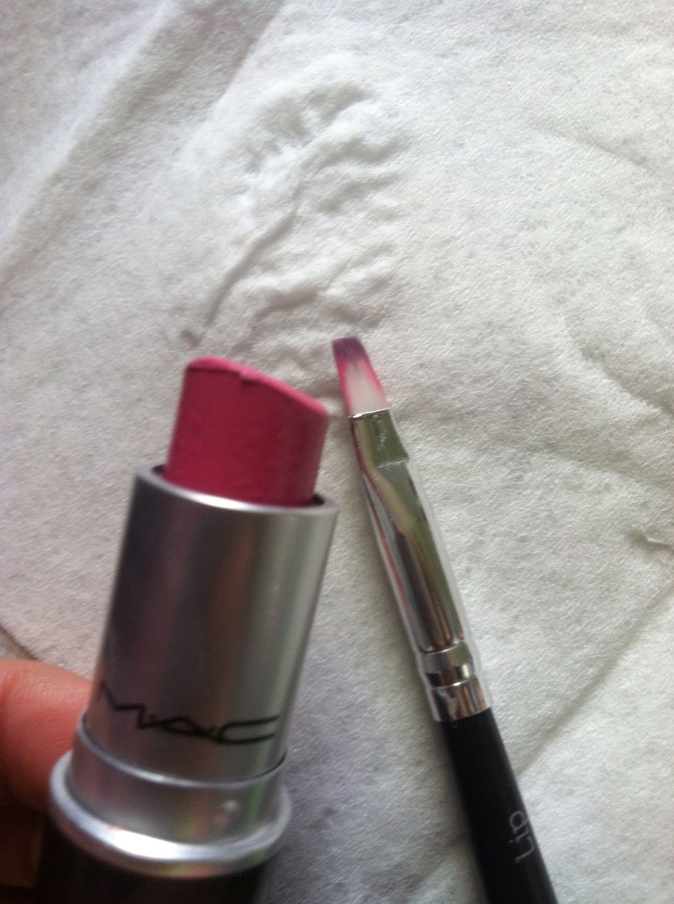 Apply pink noveau lipstick with brush to be precise. You want to leave room for the 3rd color.