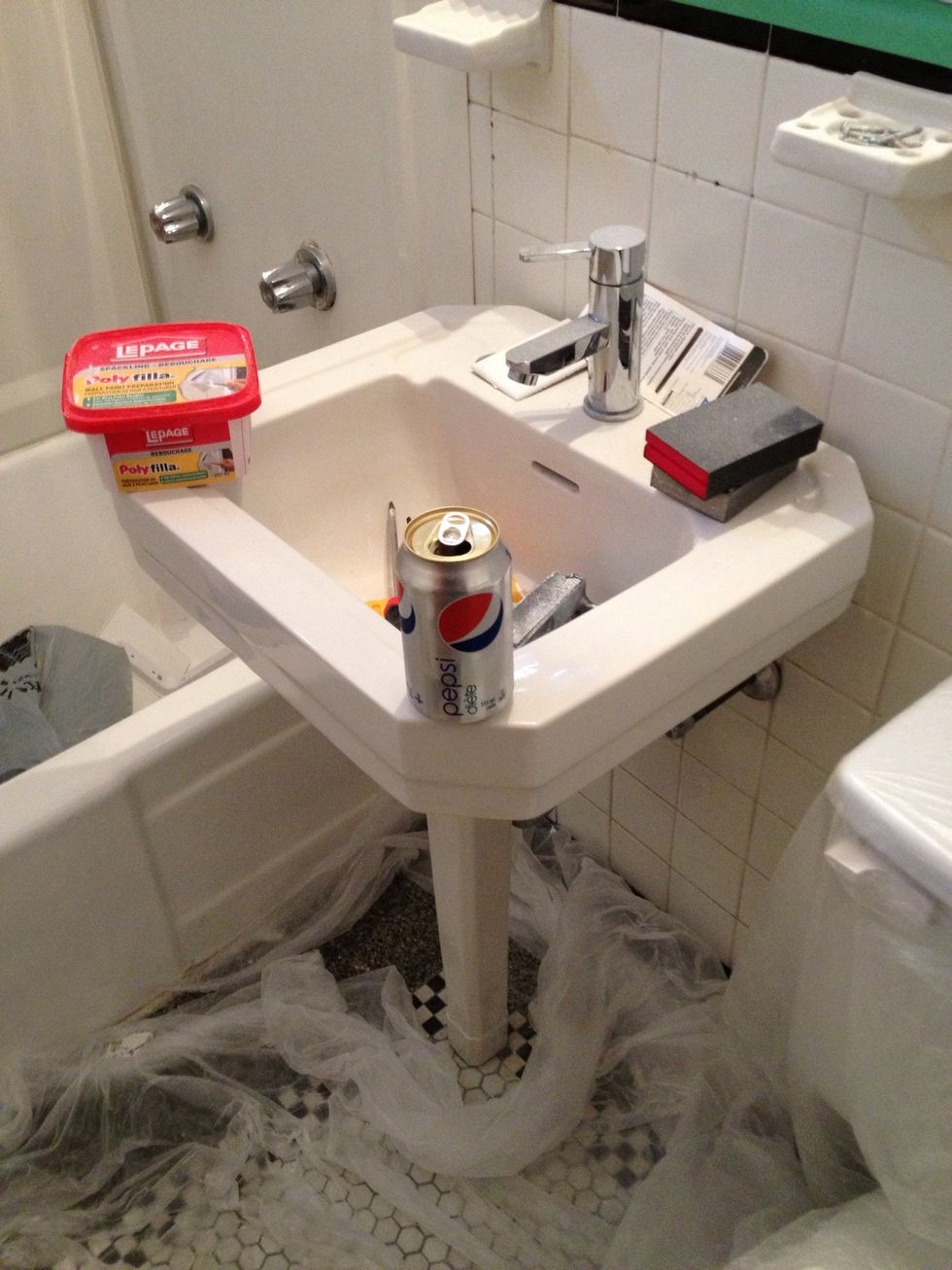 Apply plastic film to cover all other areas