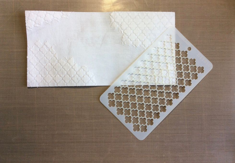 Apply texture paste using a srapmatts stencil . I used ST1010