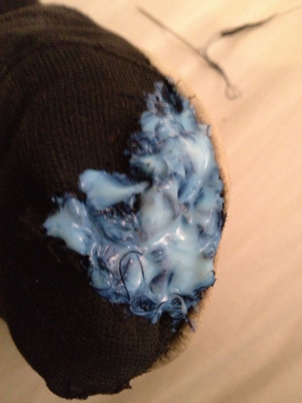 Apply to the patched area. This will dry clear.