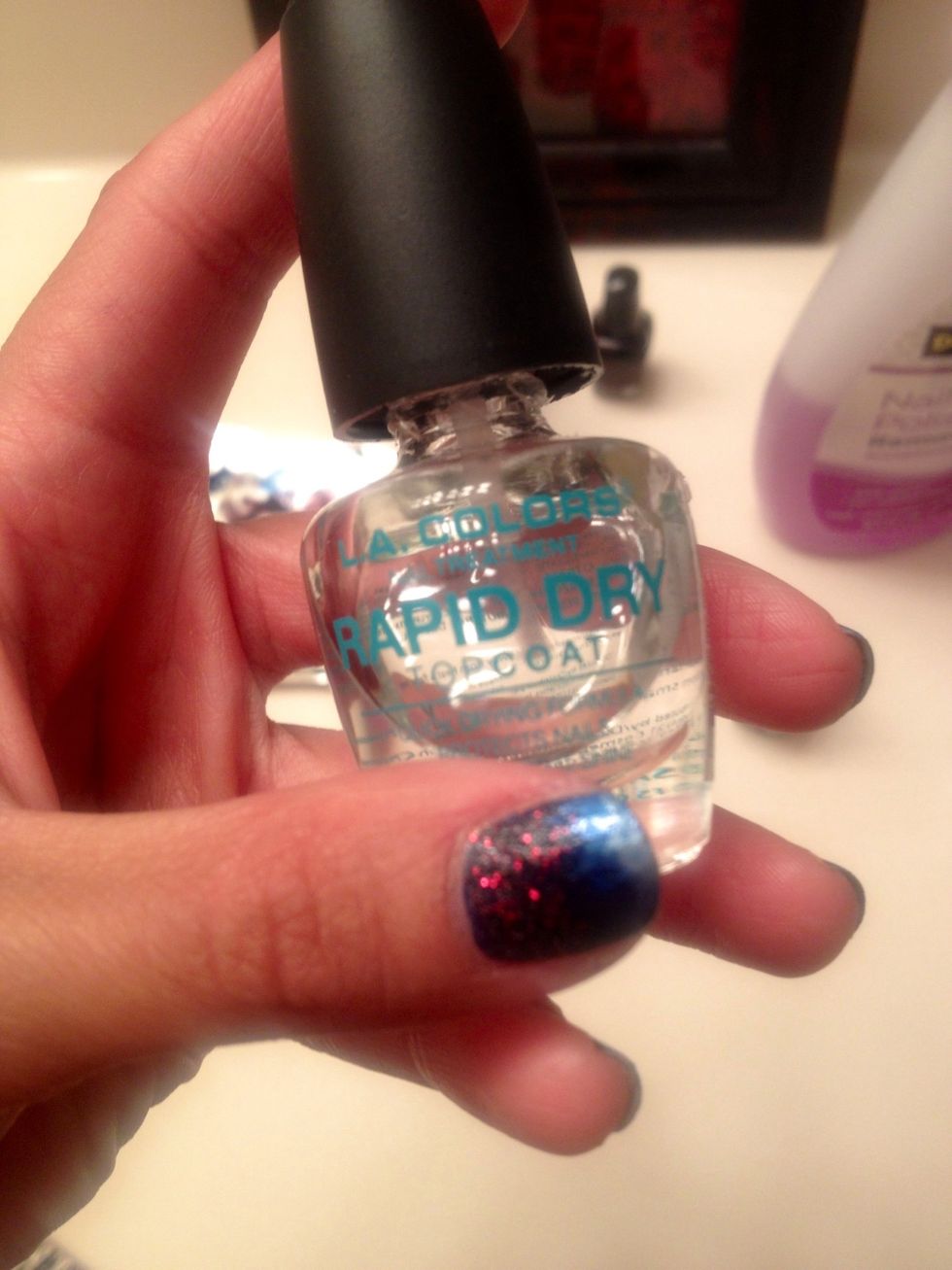 Apply topcoat at the end of the process to seal the nails and add shine.