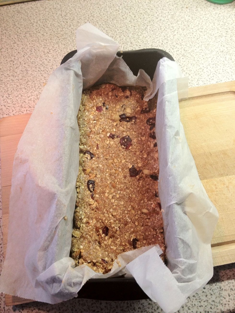 Apply waxed paper to a container and put your mixture in the container. Make sure the mixture is distributed evenly