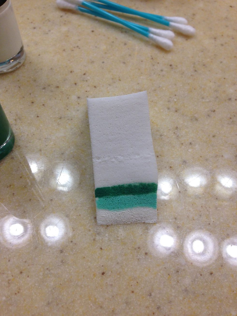 Apply your 3 colors with the one you want on the bottom at the bottom part of your sponge