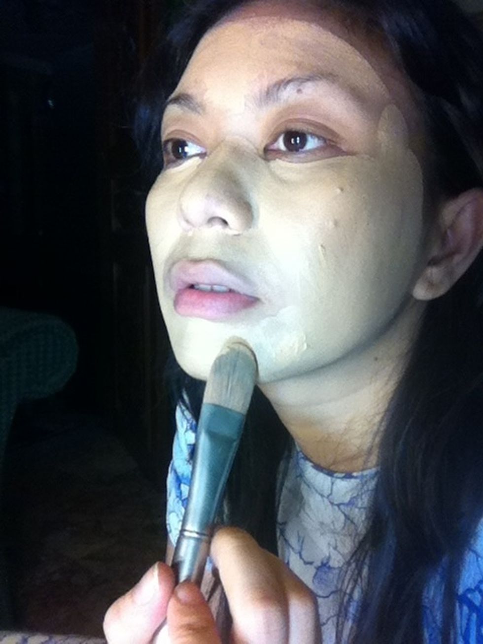 Apply your foundation with your foundation brush , then flatten using a sponge