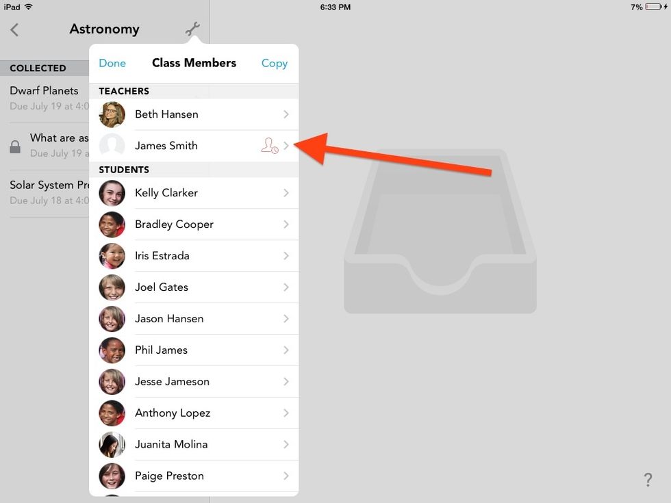 APPROVE THE NEW CO-TEACHER IN YOUR CLASS: Go into your Class Members settings and tap on the pending teacher