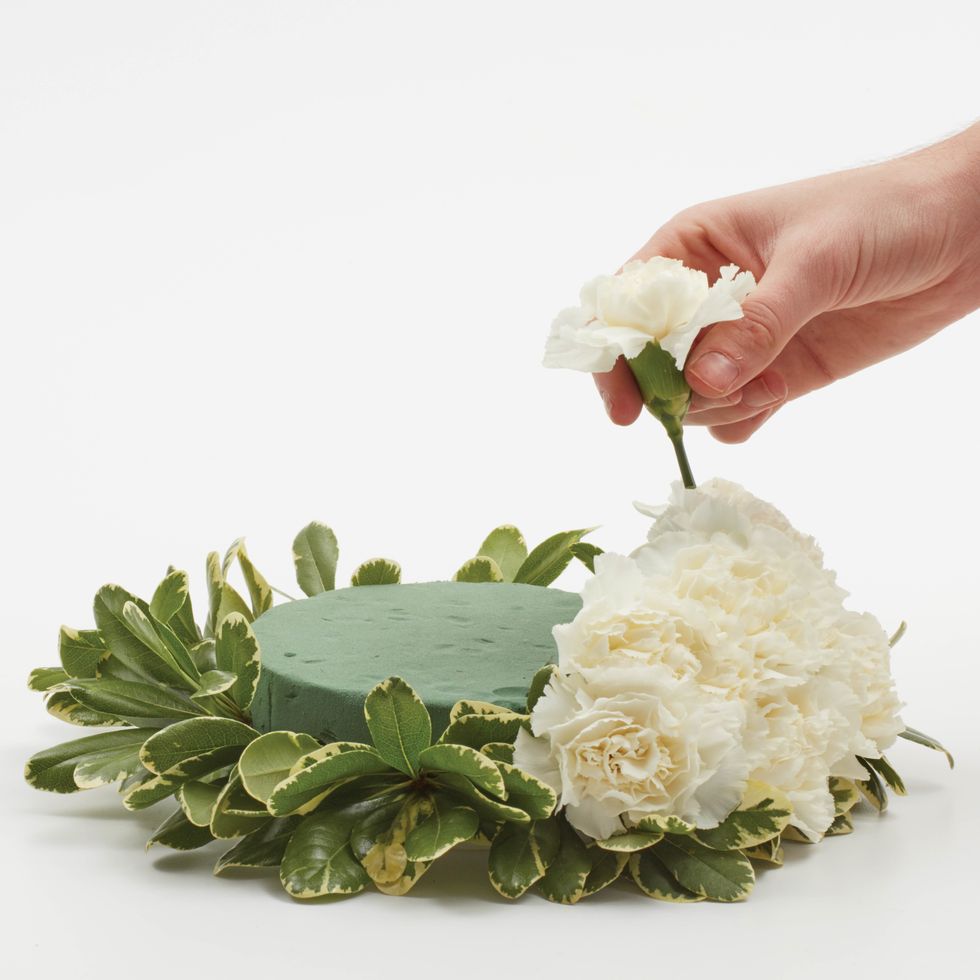 Arrange carnations in a dome shape.